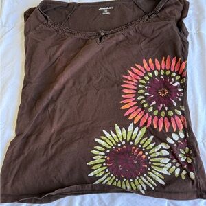 Eddie Bauer Brown Floral Cap Sleeve Top
